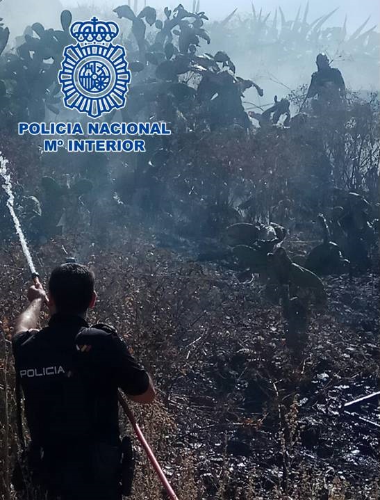Cuatro agentes de Policía Nacional evitan la propagación del incendio del Sacromonte del lunes