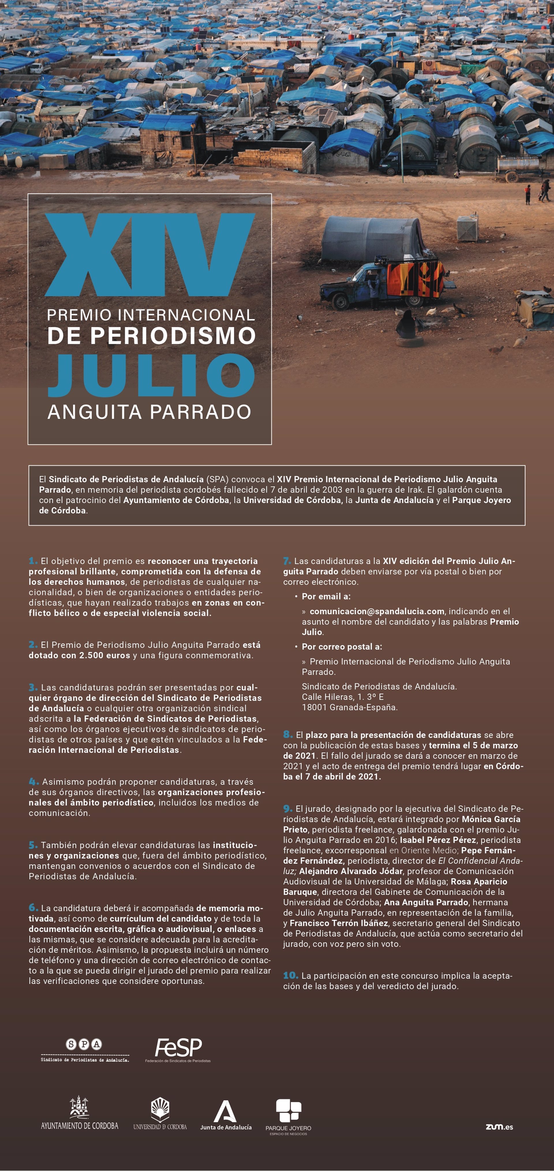 El Sindicato de Periodistas de Andalucía convoca el XIV Premio Internacional de Periodismo Julio Anguita Parrado