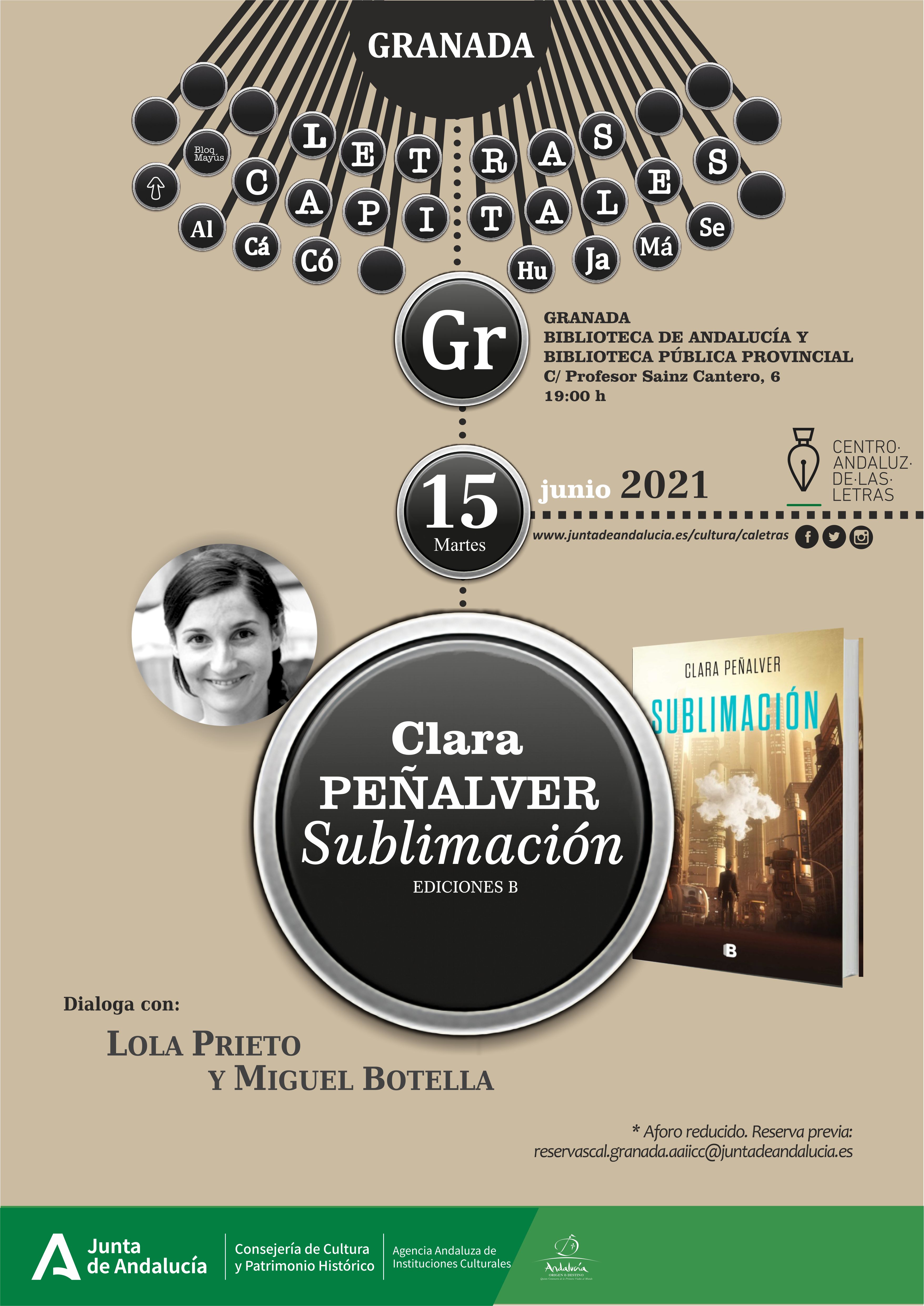 El Centro Andaluz de las Letras presenta el libro ‘Sublimación’ de la escritora Clara Peñalver