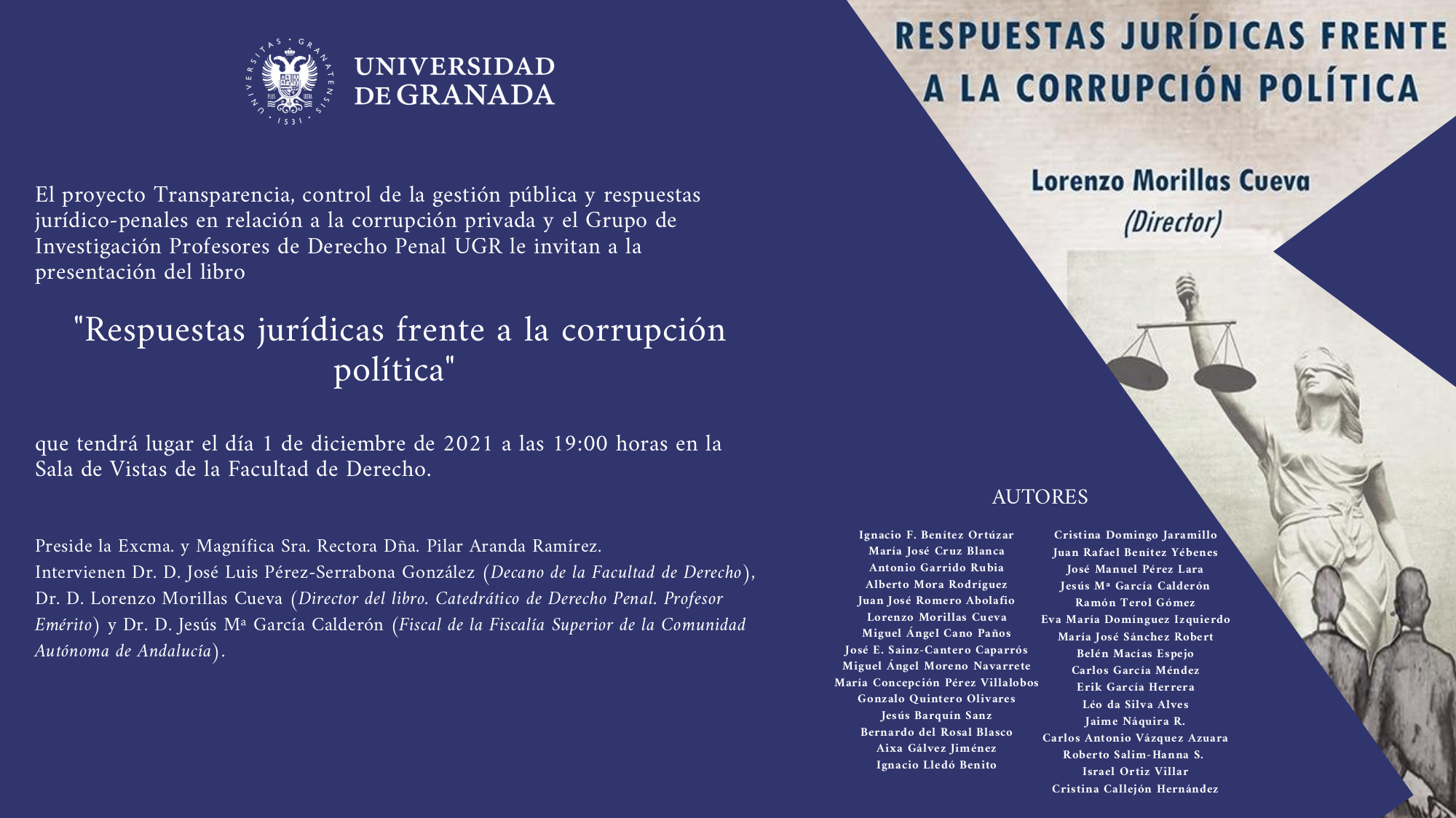 La UGR presenta el libro colectivo ‘Respuestas jurídicas frente a la corrupción política
