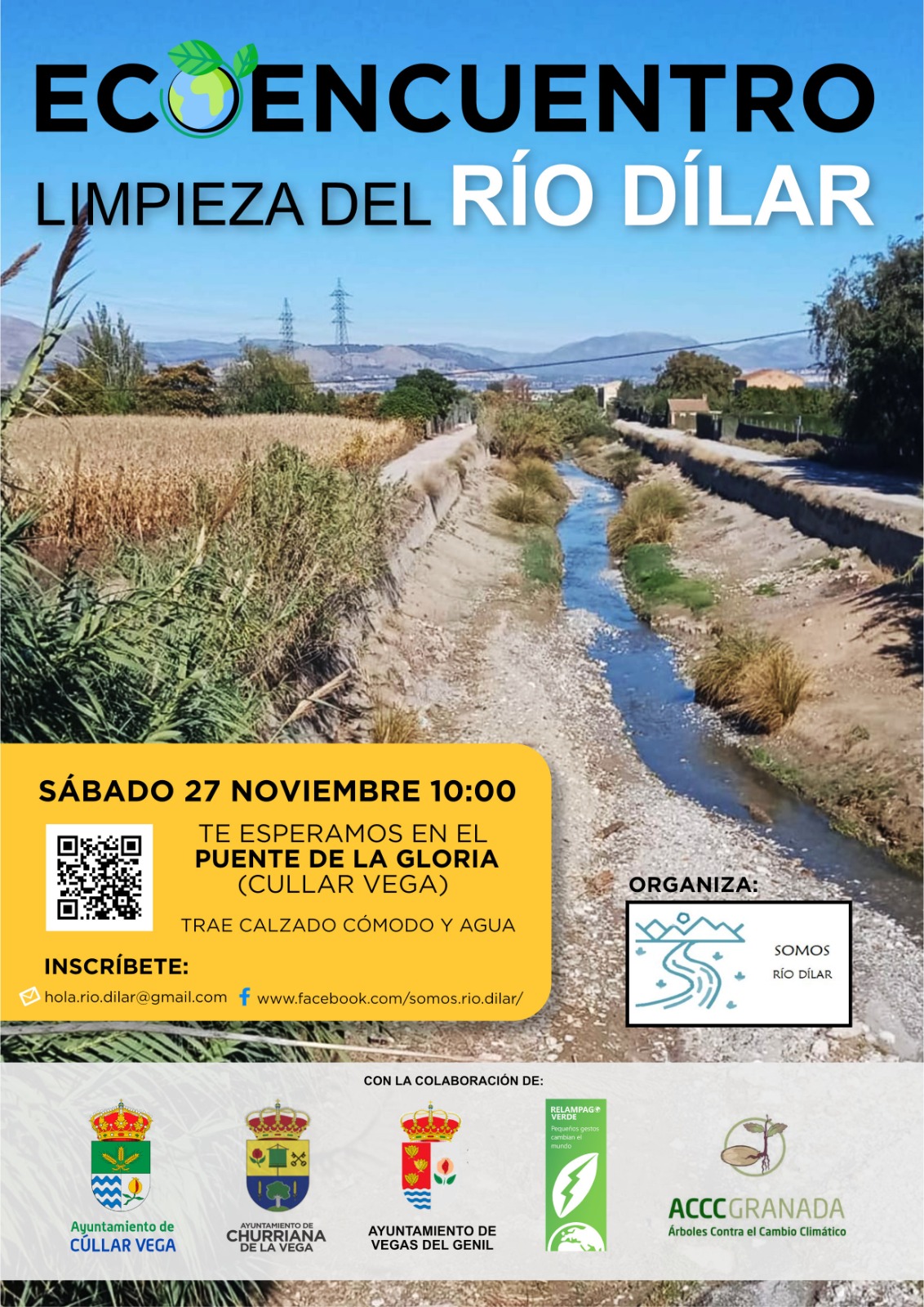 Vecinos de la Vega limpiarán este sábado el cauce del río Dílar con el objetivo de renaturalizarlo