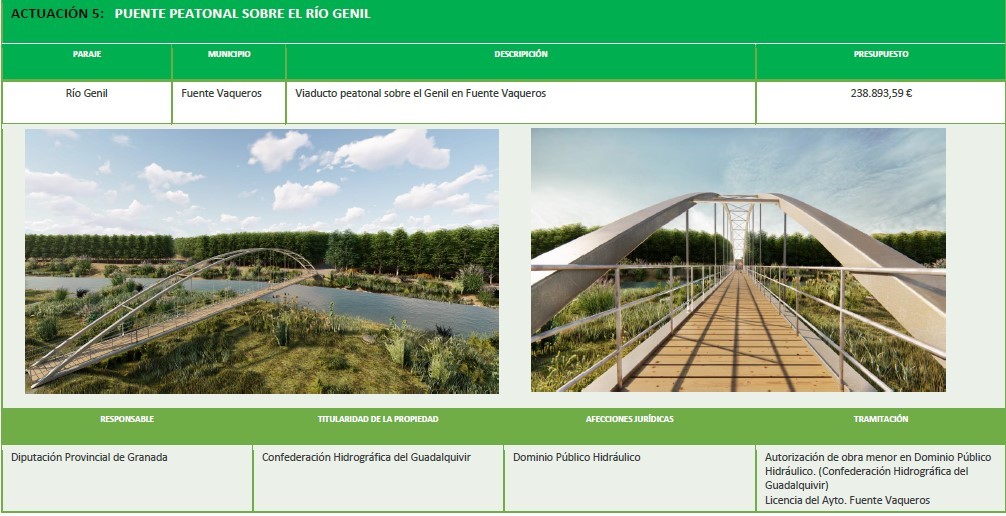 Fuente Vaqueros dispondrá de un puente peatonal sobre el Genil para conectar la ruta lorquiana por la vega