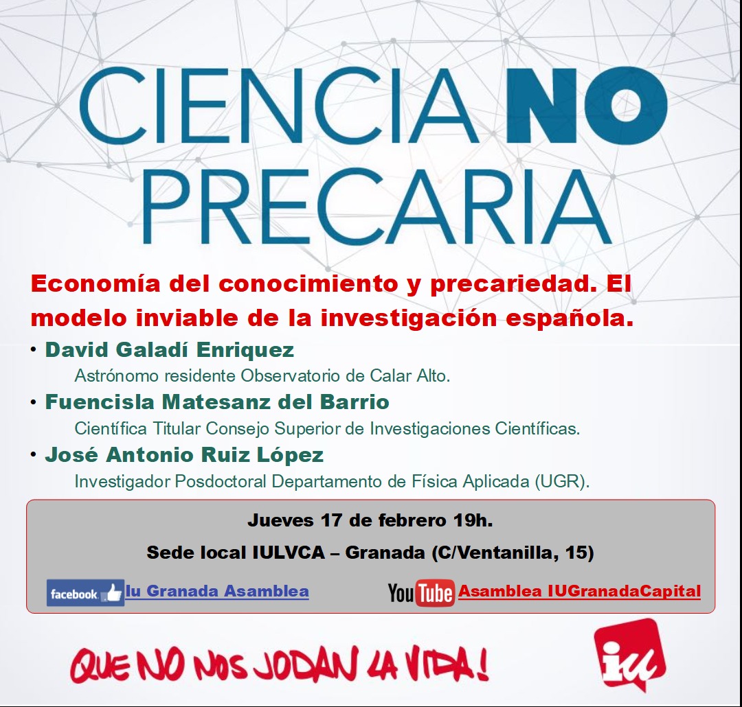 La asamblea de IU Granada organiza un encuentro sobre el “modelo inviable de la investigación española”